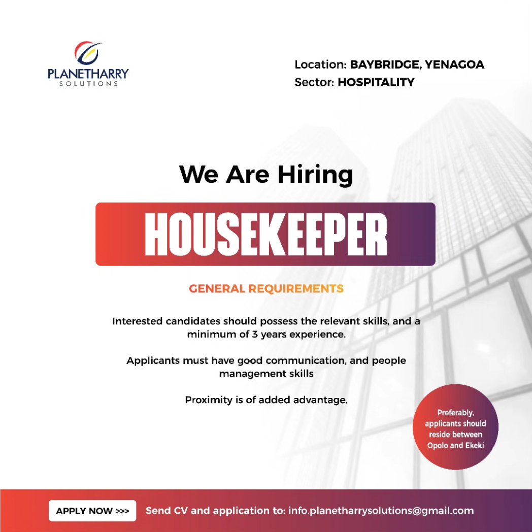 planetharryict's tweet photo. A premium food, beverage &amp; hospitality company along Baybridge in Yenagoa is recruiting to fill the positions listed below:

Interested applicants should send their CVs and applications to info.planetharrysolutions@gmail.com 

#Porbenihere #your_strategist #recruitment https://t.co/nJQTjnyaek
