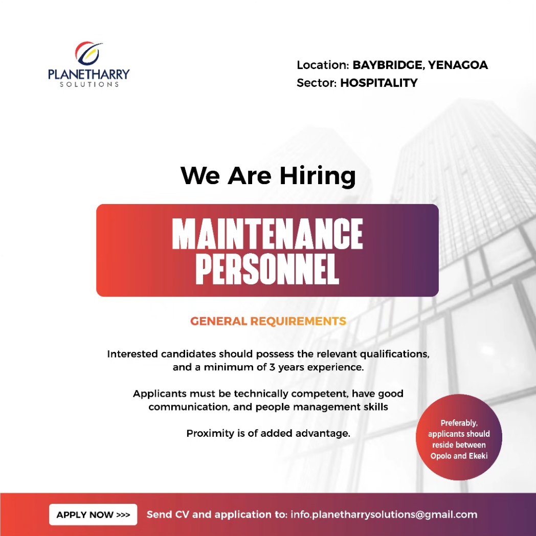 planetharryict's tweet photo. A premium food, beverage &amp; hospitality company along Baybridge in Yenagoa is recruiting to fill the positions listed below:

Interested applicants should send their CVs and applications to info.planetharrysolutions@gmail.com 

#Porbenihere #your_strategist #recruitment https://t.co/nJQTjnyaek