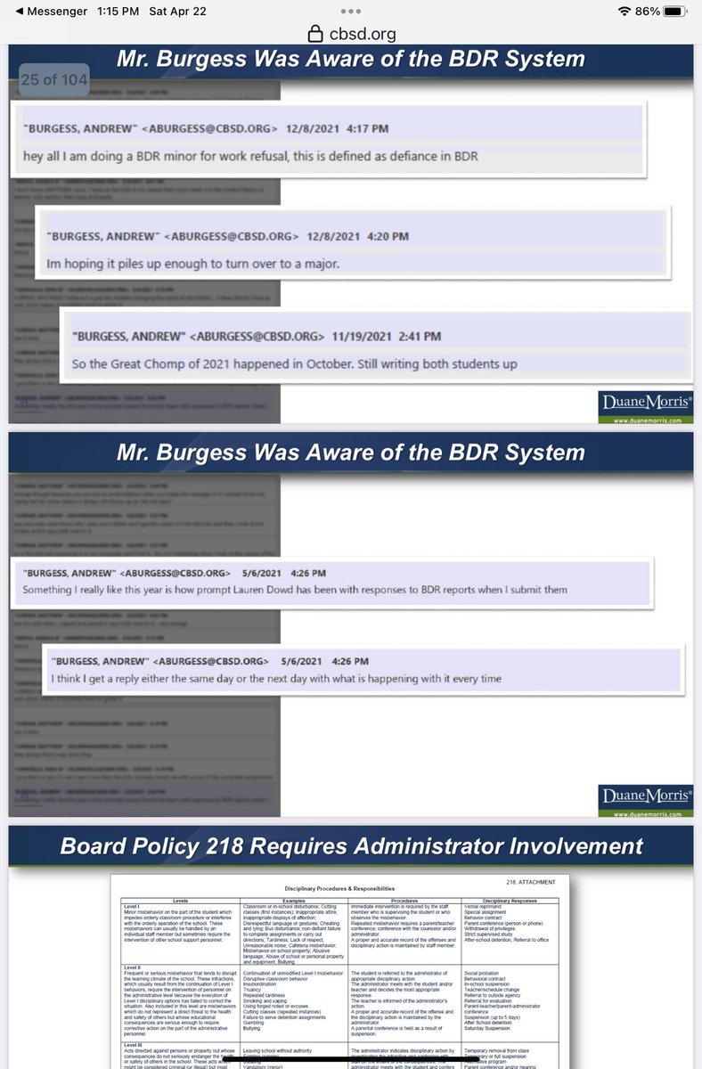 SleepyCornPop's tweet photo. @rjharing Plans to “remind” teachers about reporting? The only teacher that didn’t report was the one you defend.That’s Andrew Burgess. You may not like it but the investigation has the receipts.His own emails. He knew how to report and was calculating in not doing so. #savecbsd #sickrick https://t.co/9UbGphSfVC