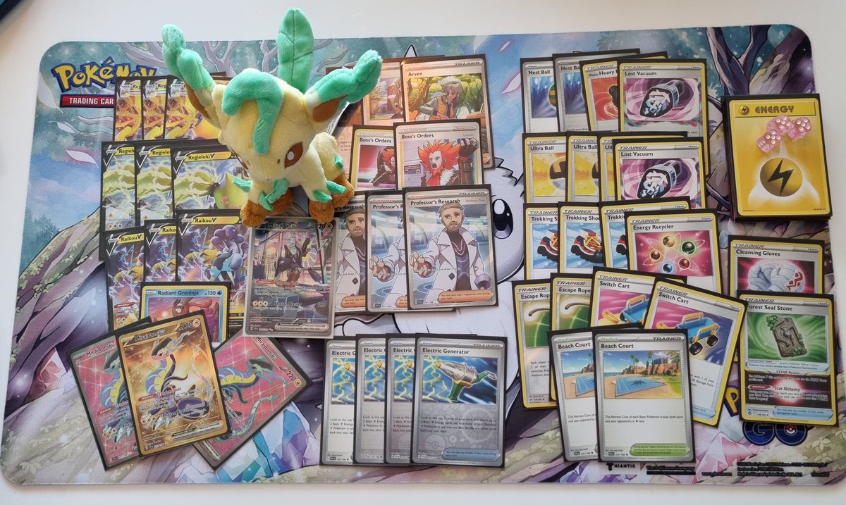 mean_goat's tweet photo. Won Malmö's first league challenge of the year with Miraidon ex, only to pull an alt art version from the prize packs! The Leafeon plush made all the difference 😂, thanks again for my new mascot @MicoHone ❤️

#PokemonTCG https://t.co/xO4nLT5x8B
