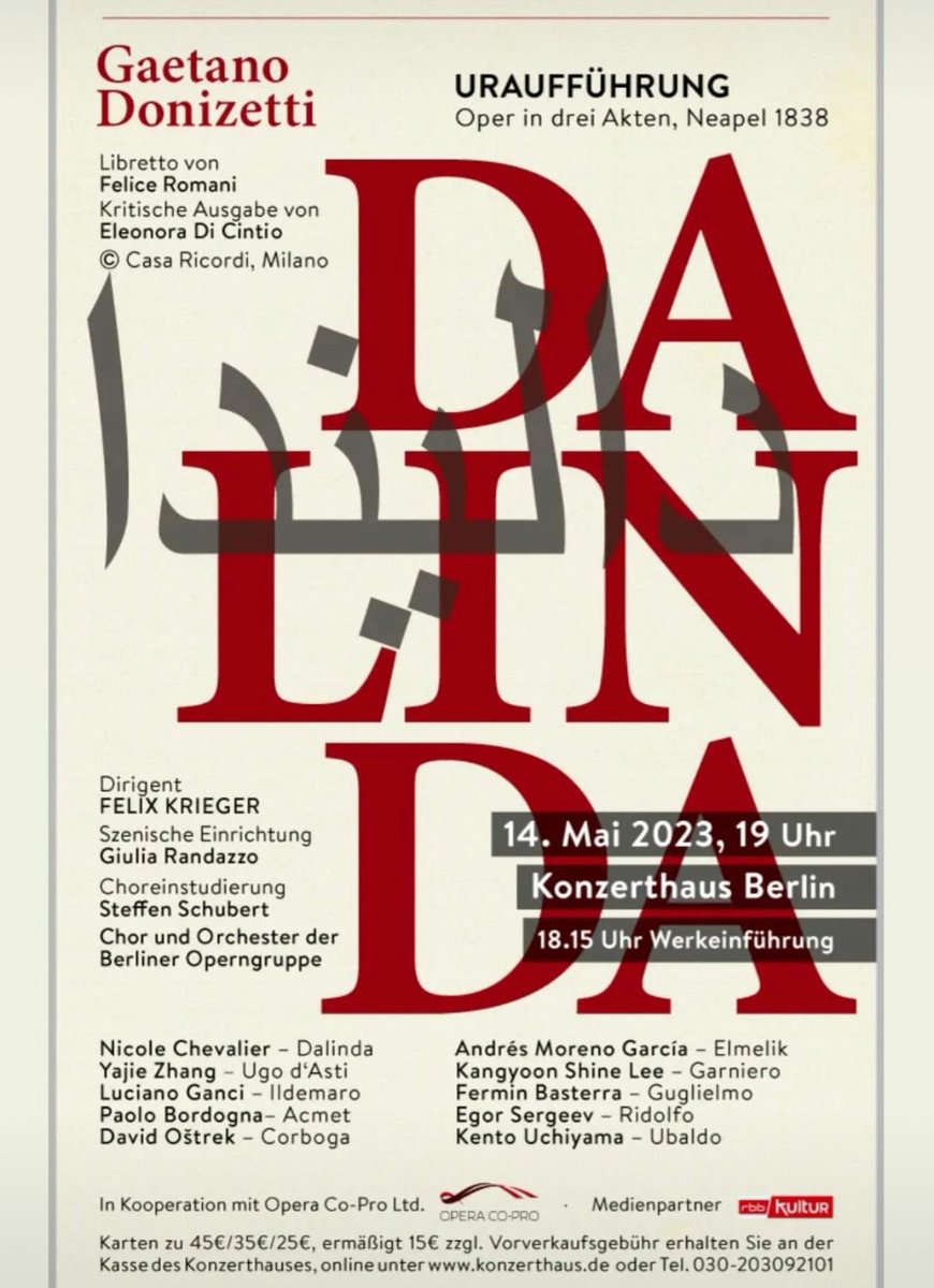 #Donizetti #worldpremiere 
#DALINDA
with Berliner Operngruppe under <a href="/fel_krieger/">Felix KRIEGER</a>
 coming soon! 

Tickets available here
 👉konzerthaus.de/de/programm/be… 

<a href="/Casa_Ricordi/">Ricordi</a>