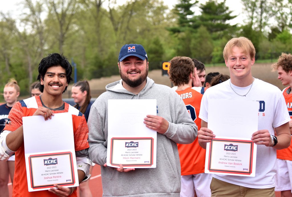 Congratulations to our KCAC award winners on their accomplishments.

2nd Team All Conference - Tyler Renshaw, Nick Luedke and Asher Thomas

Champion of Character - Colton Wunderlich

Scholar Athletes - Josh Pereira, Mitch Marinaro and Drew Van Boskirk

👏👏👏👏👏 #warriornation