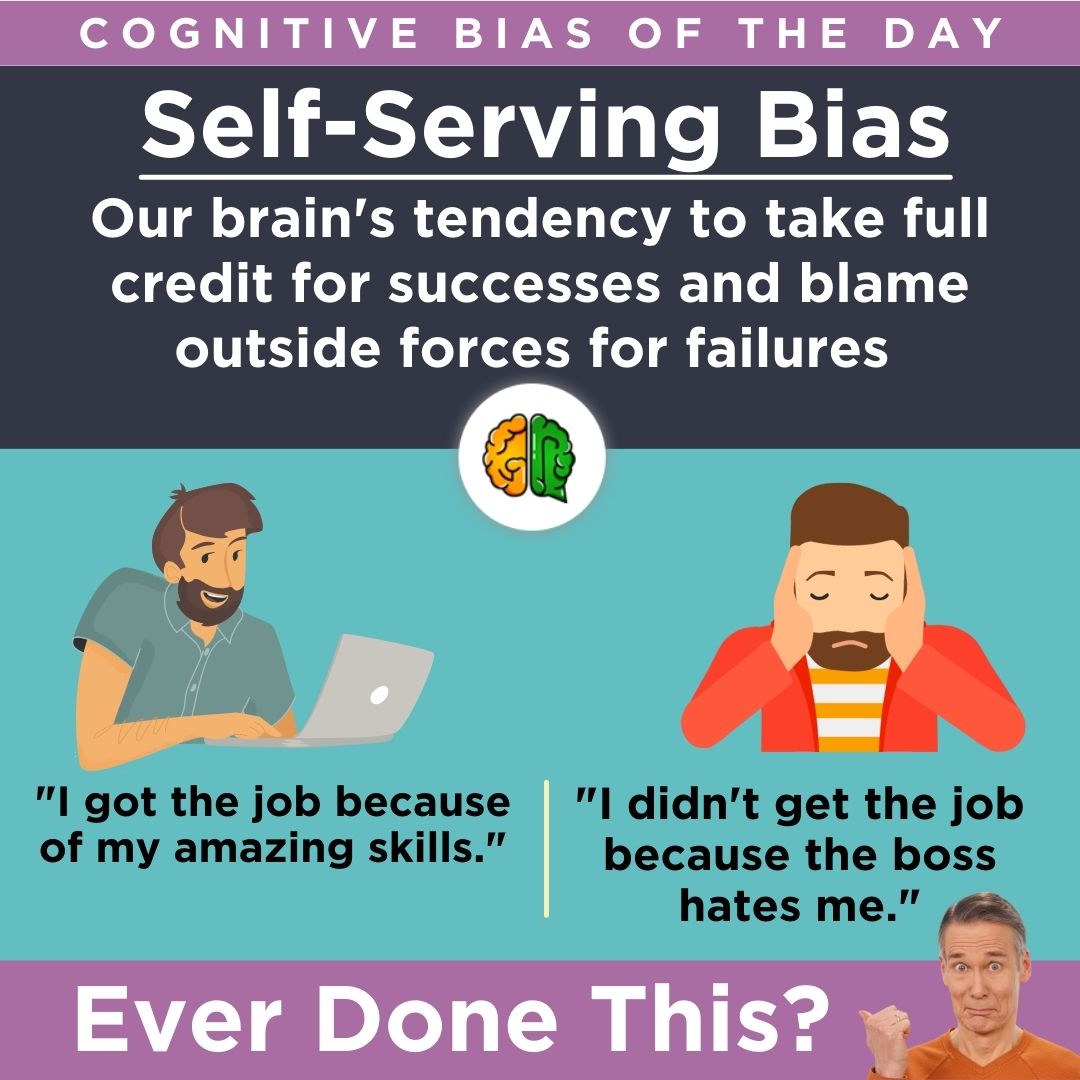 gnewell's tweet photo. Self-serving bias is one of the most insidious cognitive biases because it robs us of the ability to learn from our mistakes. Our powerful tendency to blame the outside world traps us in an ivory tower, convinced of our own infallibility.

#behavioraleconomics #psychology https://t.co/sWpO0hIQ17