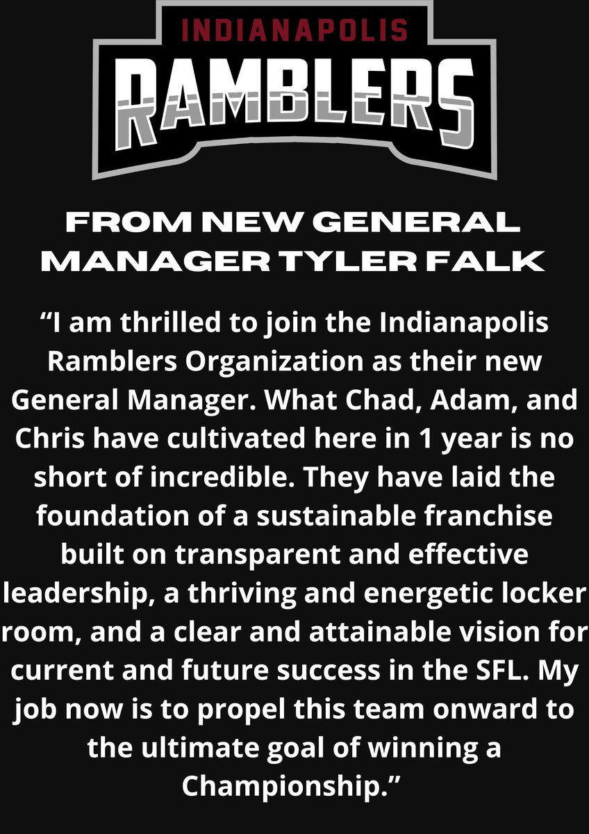 IndyRamblers's tweet image. BIG NEWS FROM GASOLINE ALLEY!! If you missed "The Final Lap" last night, Co Owner Chad Roland announced that Tyler Falk is the new General Manager. We asked Tyler Falk to provide us a comment and here is it below #LegendKiller #FlatCap #TheFuture #SmilingFromEar2Ear
