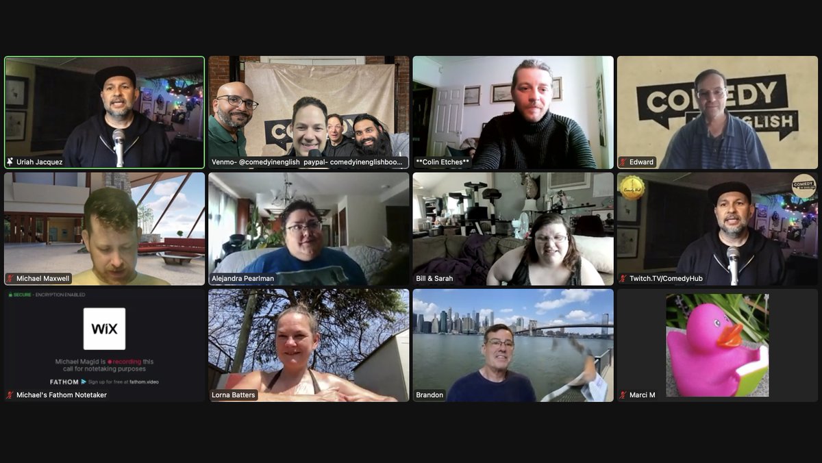 comedynenglish's tweet photo. Prev @kocomedy Virtual Shows:
@themikemaxwell's "lunch"
@UriahsFire's "town"
@michaelmagid's "knees"
Next Zoom Show Sun 4/23 10am Pacific/1pm Eastern/6pm UK w/ @DesireeLisa1983 @FunkySamMedina
FREE! (Donations Suggested) - https://t.co/qOE6nlANbF
#zoomshows #Comedyinenglish https://t.co/ExdqNs3v3j