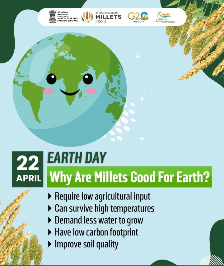 MilletsOfIndia's tweet photo. Let's pledge on #WorldEarthDay that no more exploitation of #MotherEarth 🌏. Enough #pollution done of #Sea, #Air, #Water & #Soil .Let's reverse it fast ! 🙏Plant / Consume more 🌾#Millets & #SaveSoil #Saveair #Savewater, which shall prevent human extinction.#IYM2023 #Sadhguru https://t.co/bxhy1MsH1h