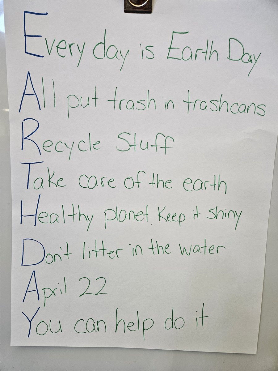 LisaCrede's tweet photo. This week in Media, my kinders and I brainstormed ways to help the earth and created an Acrostic Poem from their ideas. This is my Friday group's creation
@moore_magnet , @mr_marckel , We are #MooreTogether https://t.co/WzFoePMr2c