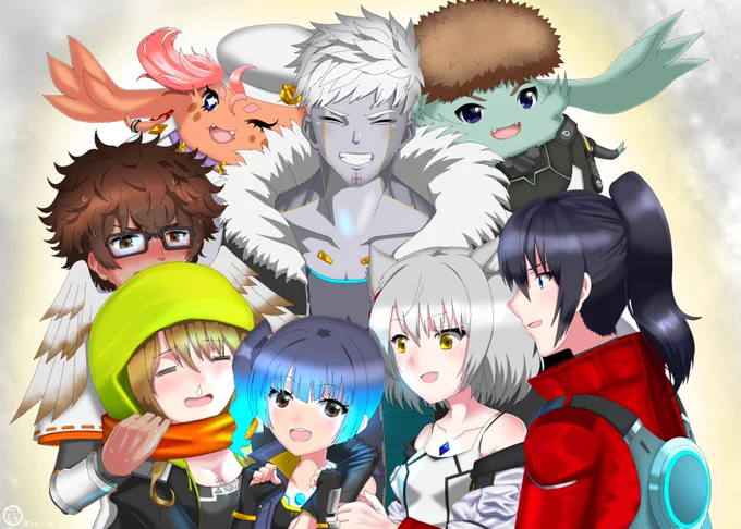 #再掲したらフォロワーが増えるらしい なんだかまたちょっと冷え込んできているので、セナの周りに集まって暖を取るノア達を再掲。本編の皆の未来もいつか知りたいよね。#ゼノブレイド3 