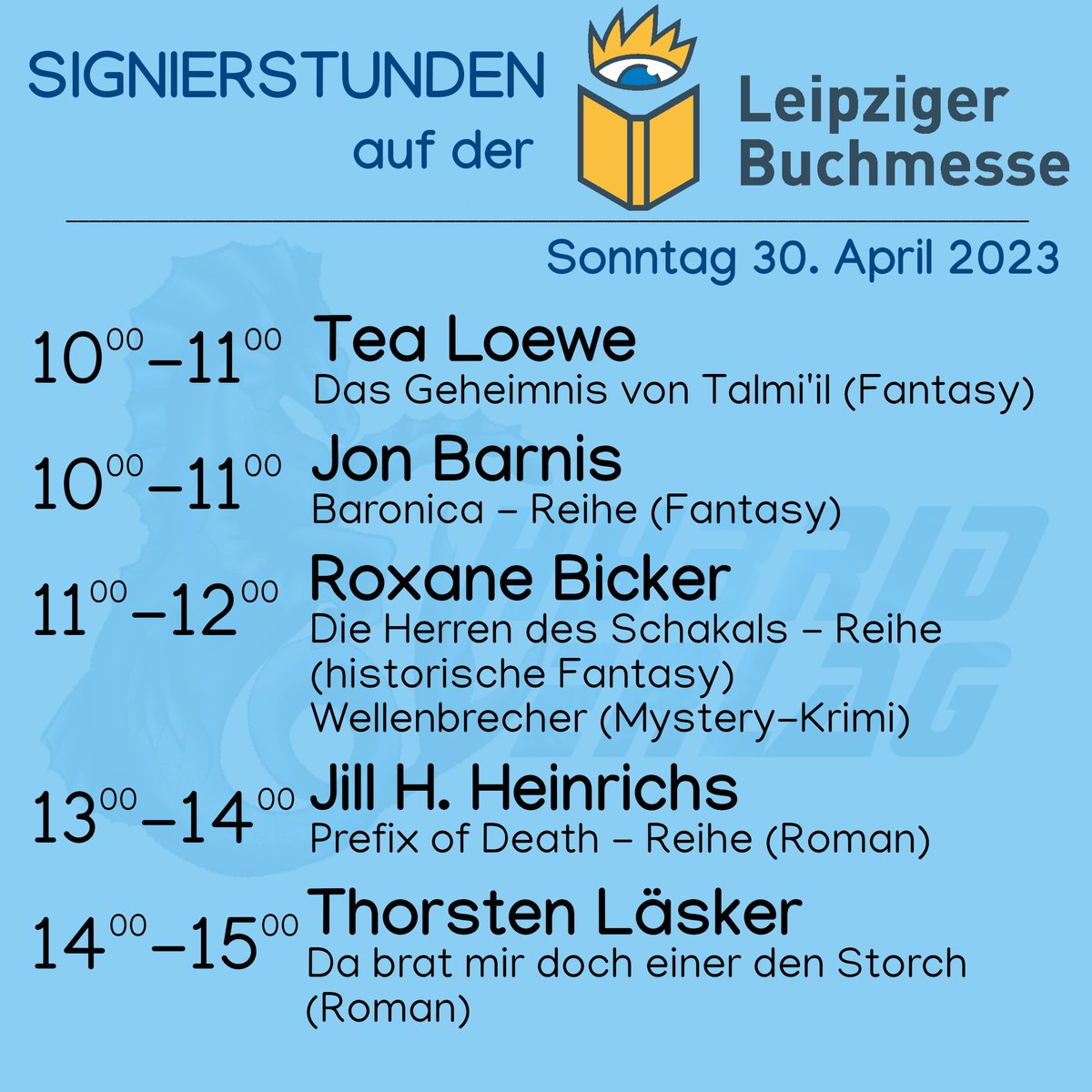 Ihr findet uns dieses Jahr erstmals auf der <a href="/buchmesse/">Leipziger Buchmesse</a> - kommt vorbei und besucht uns an unserem Stand: Halle 3 B 507. Wir haben eine Reihe Meet &amp; Greet mit unseren Autor*innen organisiert. Sehen wir euch in Leipzig?
#lbm23