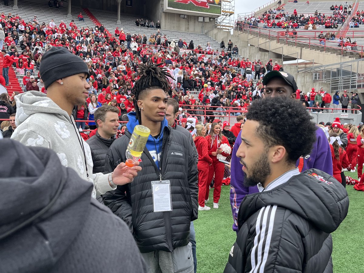 mitchsherman's tweet photo. Former Millard North basketball star Hunter Sallis, in the portal from Gonzaga, on the sideline at Nebraska. https://t.co/v5FbFyQE7r