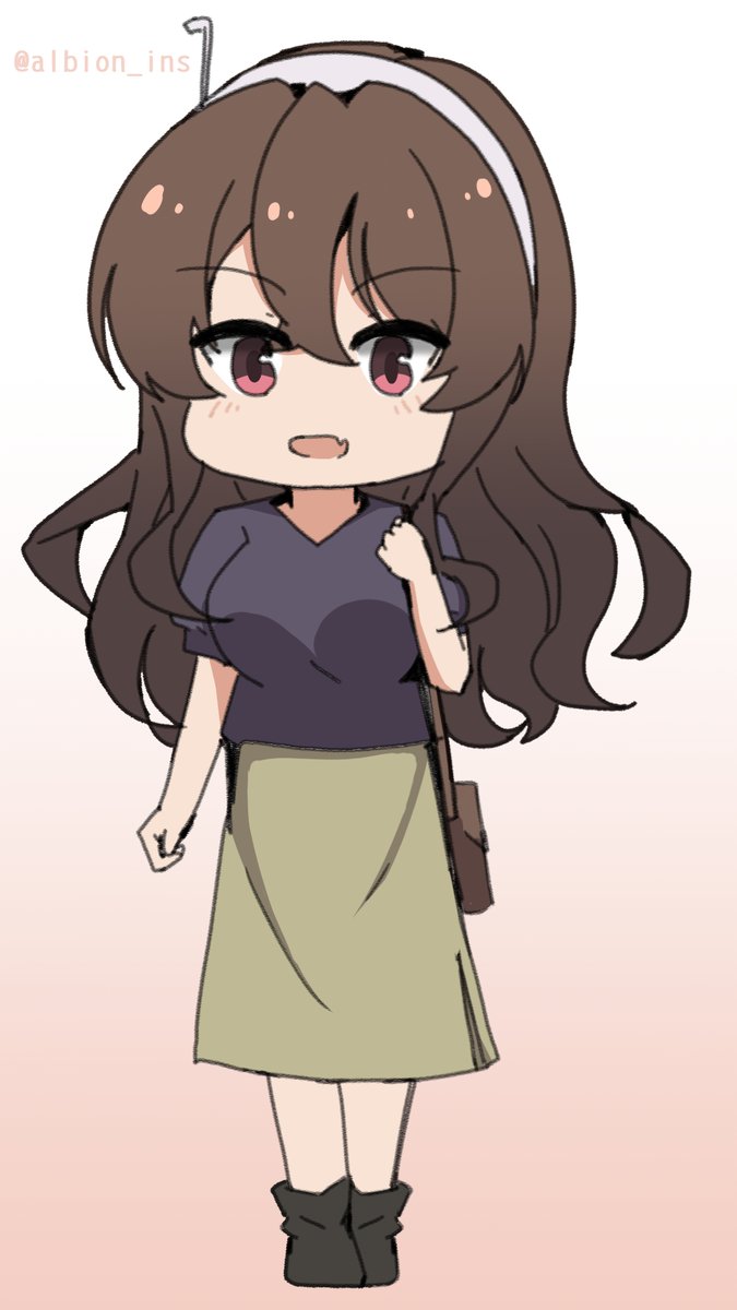 ashigara (kancolle) 1girl solo brown hair long hair skirt hairband shirt  illustration images