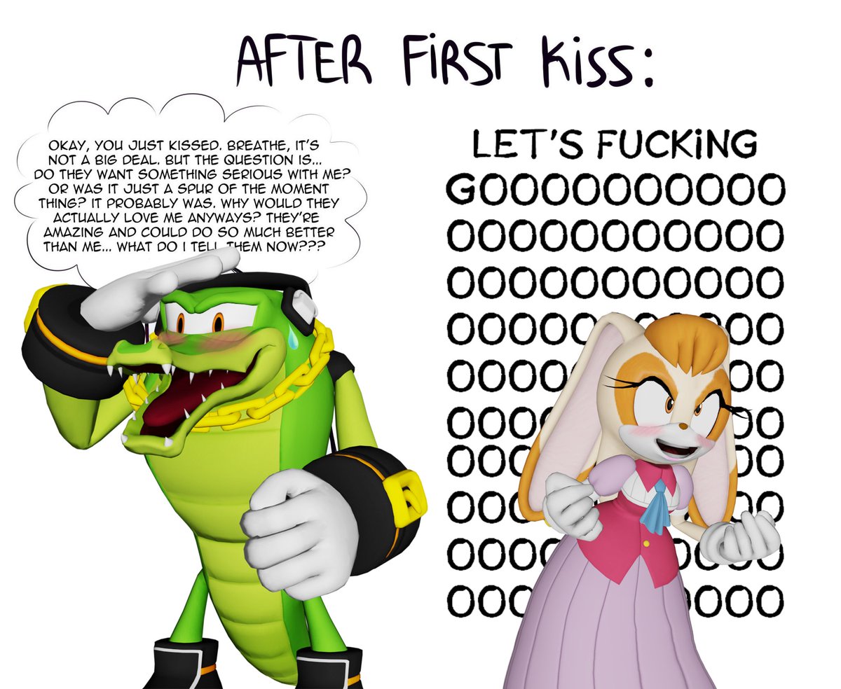 AcquaintSTHFan's tweet image. I thought I'd join in with all the new Vectilla fanart thanks that amazing new Sonic Channel pic. 
My take on that 'Afer First Kiss' meme but with Vector &amp;amp; Vanilla haha.
Vanilla Model by @NebulaBelt_

#Sonic #SonicTheHedgehog #sonicfanart #VectorTheCrocodile