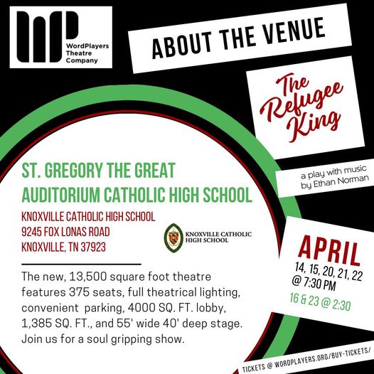 wordplayers's tweet photo. Last 2 chances to see The Refugee King in the new "theatre" in west Knoxville - Tonight &amp; tomorrow! Call 865-539-2490 for information.
#wordplayersknoxville #Knoxville_buzz #westknoxville https://t.co/bXHthNdhmO
