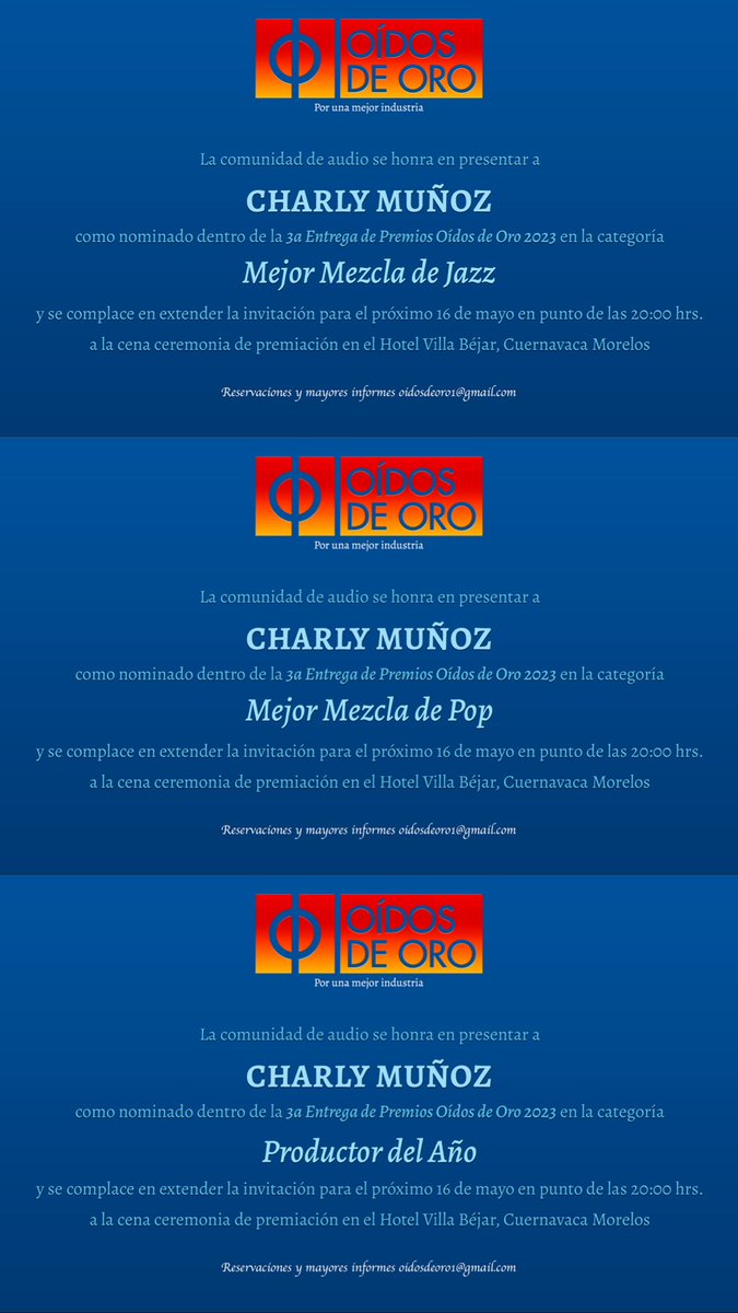 I’m so grateful for these 3 nominations !!!! Thanks a lot to my dear colleagues at ODO (Oídos de oro)  Tnks to all the artists that have put their faith in my work, I promise to keep developing myself to be better an better every day for you !!!! <a href="/CaguamaEstudio/">Caguama (((яecords)))</a>