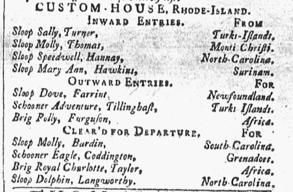 #OTD April 27, 1767, the brig Royal Charlotte, financed by William Vernon, &amp; captained by Thomas Taylor, departed Newport for Anomabu, Ghana, to purchase 105 enslaved Africans for sale in St. Croix. Vernon is also known (posthumously) as the 1st Secretary of the Navy. #OnThisDay