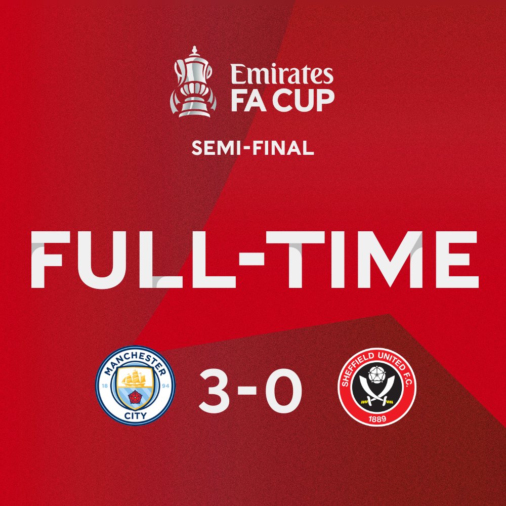 EmiratesFACup's tweet photo. It's all over at Wembley Stadium, and it's @ManCity who progress to the #EmiratesFACup Final 👏 https://t.co/IkB1qvtq25