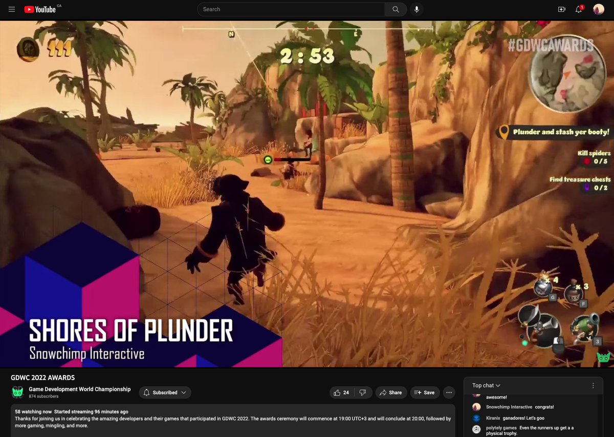 snowchimp's tweet photo. Well I didn't end up winning but I am suuuper humbled to see my first game ever make it in to the finalists, such a cool feeling it's hard to describe.

Thank you so much @TheGDWC and @sidefx for hosting Shores of Plunder in the 2022 GDWC Houdini award! https://t.co/mS2u0m3Epq
