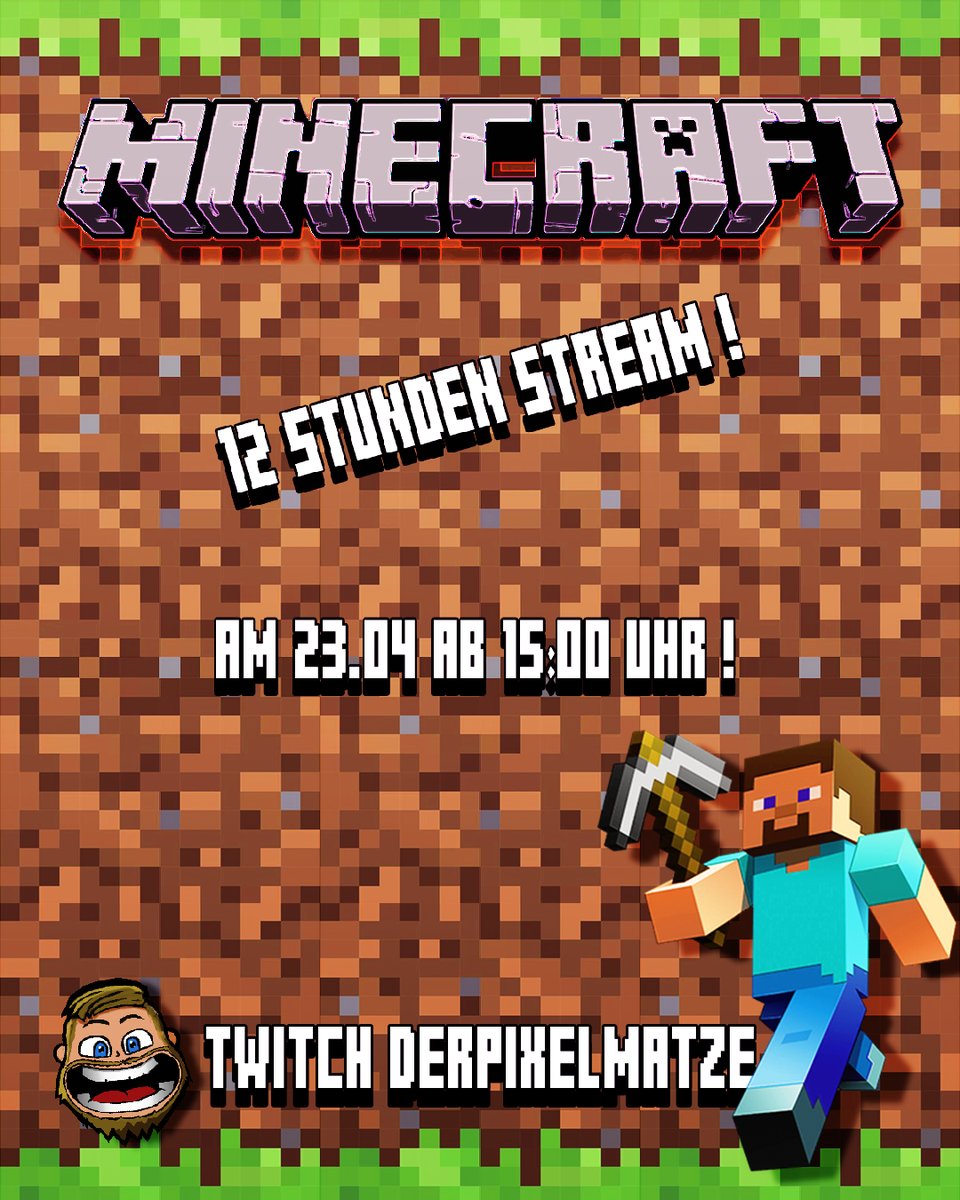 matze_pixel's tweet photo. Das zweite Goal wurde erreicht!
Deshalb gibt es einen #12StundenStream
Die Community hat entschieden: #Minecraft !
Minecraft habe ich noch nie gestreamt und generell habe ich auch kaum Ahnung von dem Game, wird bestimmt witzig! 😅
15:00 Uhr gehts los!
https://t.co/wQ0McIuI1C https://t.co/0nknf41KjH