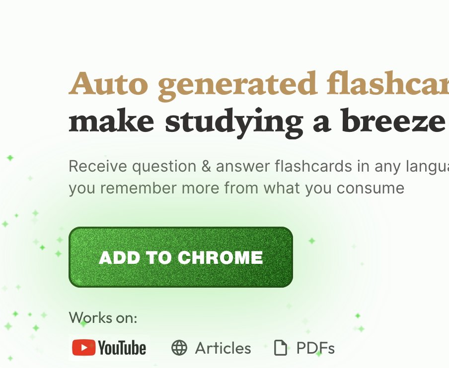 AlliMcCrary99's tweet photo. Wow. @Wisdolia_ This Chrome extension makes instant flashcards from Youtube videos, websites or PDF's. Watch the two min demo: https://t.co/g3nOwp0Wro I can't wait to use this one! #ai #edtech #aiforteachers #aiforteaching #teachers https://t.co/dbl6lXVUSE