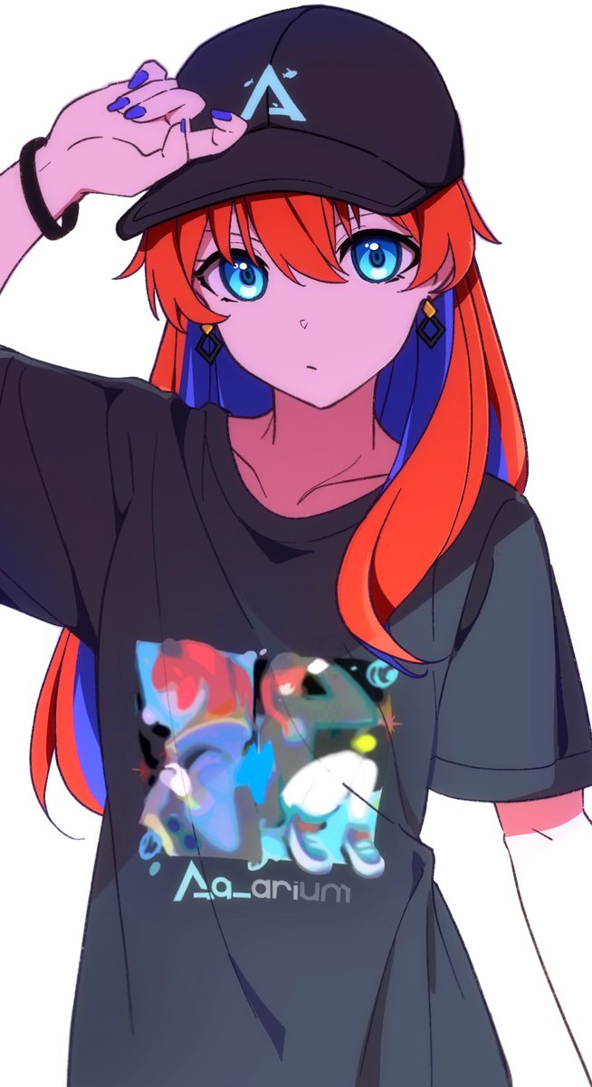 souryuu asuka langley 1girl jewelry solo hat blue eyes earrings shirt  illustration images