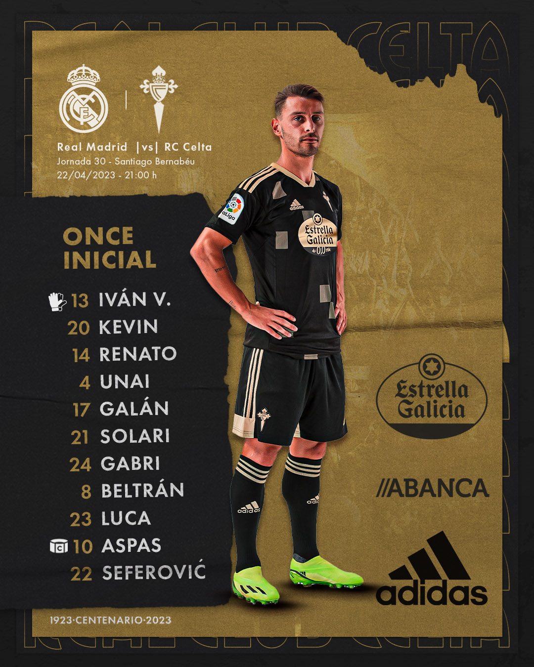El once del Celta ante el Real Madrid.