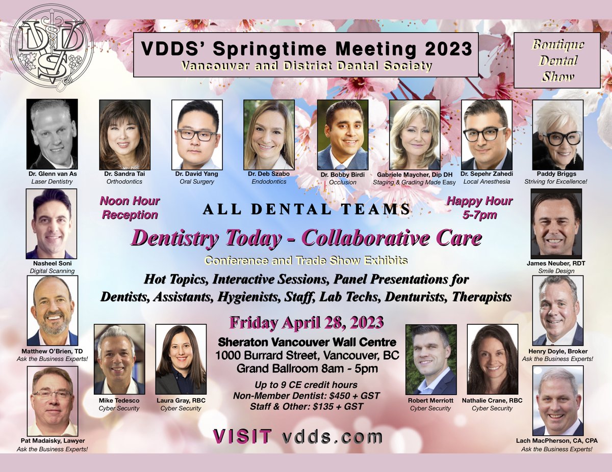 VDDSVancouver's tweet photo. Join us for VDDS' Springtime Meeting 2023: Boutique Dental Conference and Trade Show April 28 in Vancouver! https://t.co/Vd2JLQXaUX @vdds_community #dentist #dentalassistant #cda #hygienist #rdh #dentalteam #dentalce #dentallabtech #dentallabtechnician #dentaltherapist #denturist https://t.co/shAlsvVKf3