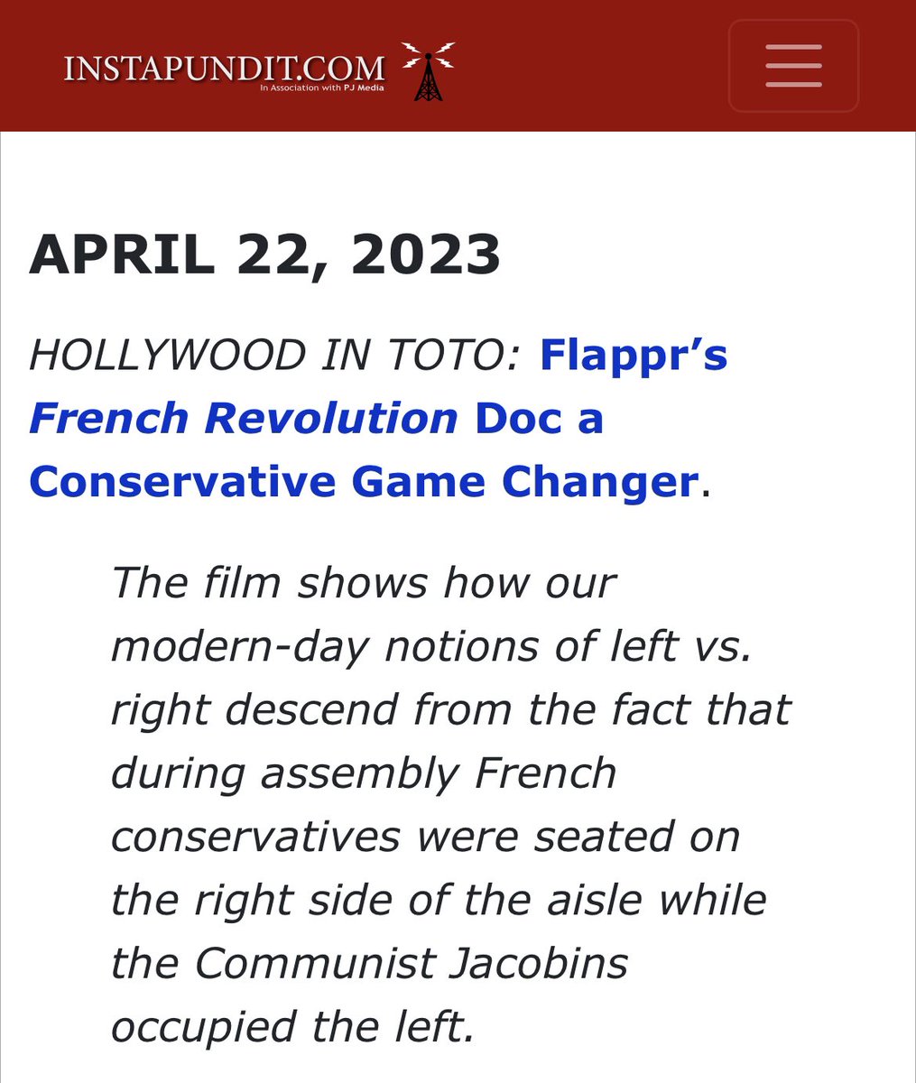 flapprdotnet's tweet photo. It would appear that @ProfJimbo’s video lecture, The French Revolution - Good Thing, Bad Thing? has been picked up by Instapundit. 

https://t.co/0gOFbv6EfI https://t.co/eR27AG5EkX