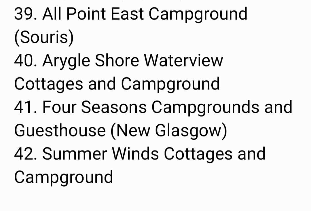 CampgroundsPEI's tweet photo. Check out this list of #PEICampgrounds https://t.co/02piSDFCeg