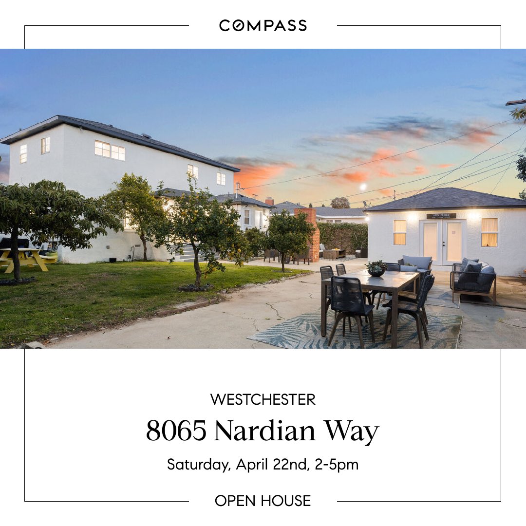 Open 2-5pm | 8065 Nardian Way

This fully updated charmer, with a finished garage that has been converted into the perfect bonus space, is ready to welcome you home. Stop by today!#compass #openhouse #westchester #losangeles #siliconbeach #realestate