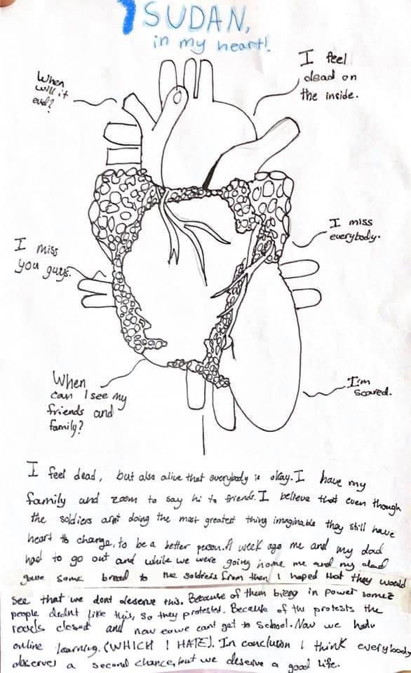 moehash1's tweet photo. My friend's 11 year daughter, Sophia, has drawn this it sums up what it is like to be caught in the middle of war. #Sudan https://t.co/rLp20xjOBS
