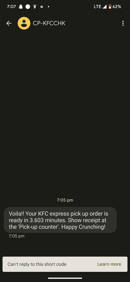 madaanudeep's tweet photo. @KFC_India the order was placed at 7:00pm as per the promise the order was supposed to deliver at 7:07. 

Now I received a message says that order is ready for pickup. But the order is where for pick up.

What kind of fake promose is this and service https://t.co/QptayCFL7I