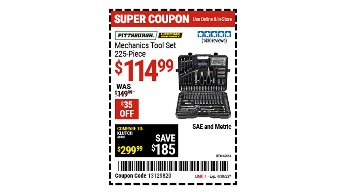 Harbor Freight on Twitter "Buy the PITTSBURGH Mechanic’s Tool Kit 225