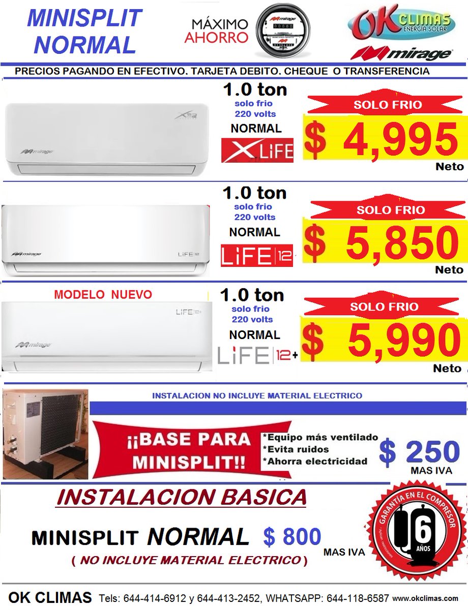 okclimas's tweet photo. Minsplit MIRAGE de 1.0 ton 220v desde $ 4,995.00 https://t.co/xmqpJ2iDvE