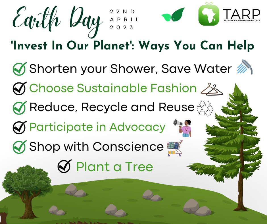 Tarp_Africa's tweet photo. You Can Help! #EarthDay2023

6 simple ways you can contribute to 'investing in the Planet'

Read our article on 'Building Sustainable Development for Africa by leveraging on Carbon Credit' - https://t.co/kQaZdYtpgt https://t.co/Y5m7SU4DW8