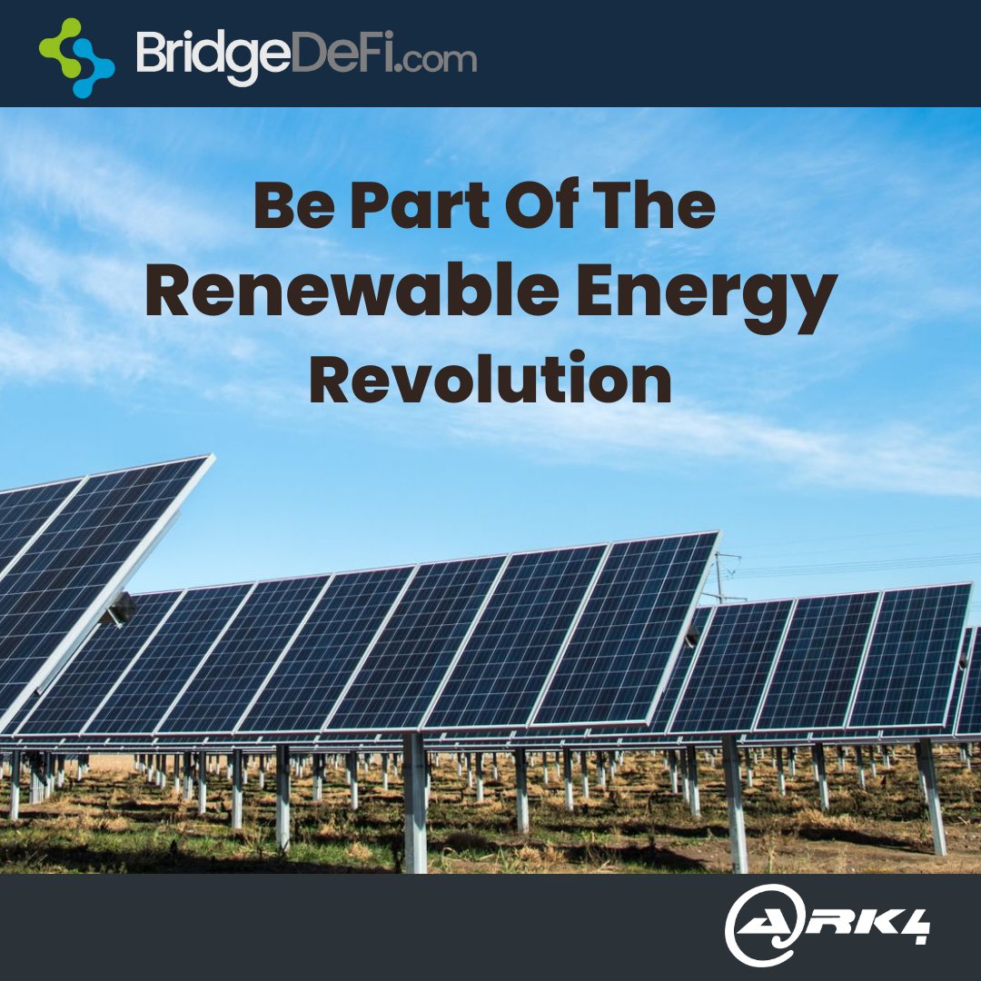 bridge_defi's tweet photo. Ark4 is leading the way to a cleaner future. 

Mining Bitcoin to create a renewable energy company owned by the community. 

Ark4 NFT: https://t.co/mBhJ1FSaXe  

Foundation NFT: https://t.co/Z0xsUcYdNx  

#Bitcoin #sustainability #renewableenergy #bridgedeck #ark4 #bridgedefi https://t.co/RLrwjmzQnv