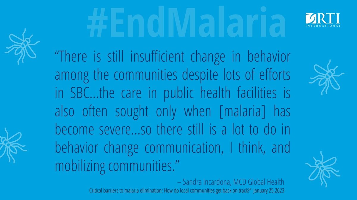RTI_Intl's tweet photo. This #WorldMalariaDay we reflect on our webinar “Critical barriers to malaria elimination: How do local communities get back on track?” @MCDGlobalHealth’s Sandra Incardona delves into why investing in community interventions is crucial to #EndMalaria  👀  https://t.co/qWgRYkrYQ4 https://t.co/boYdOXCv0E