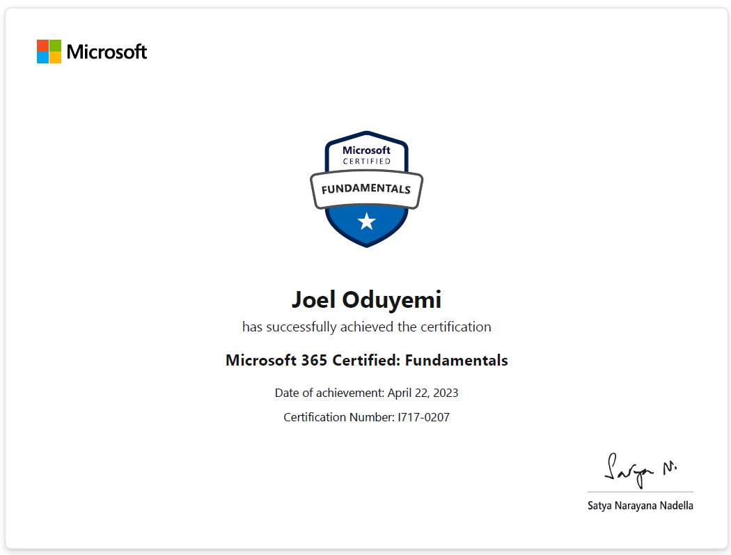 Now I'm @Microsoft Certified 🥳

Successfully cleared my first Microsoft Technical Certification Exam on Microsoft 365 Fundamentals (MS900).

#Microsoft #Microsoft365  #cloud  #microsoftcertified