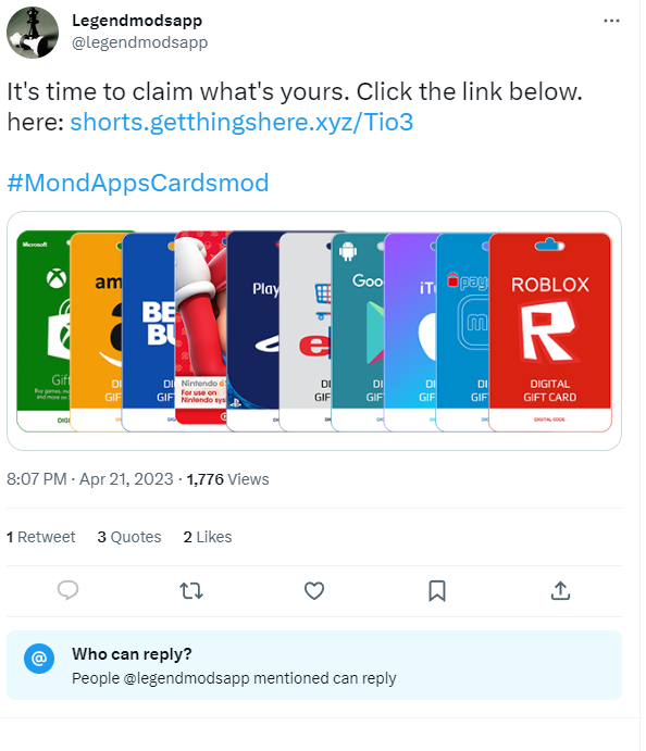 RobloxUGCLinks's tweet image. idk whats happening but theres twitter accounts giving fake roblox cards or other cards