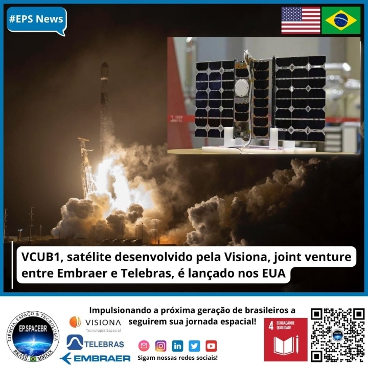 EpSpacebr's tweet photo. 🇧🇷 VCUB1, satélite desenvolvido pela Visiona, joint venture entre Embraer e Telebras, é lançado nos EUA 🇺🇸🚀
.
.
.
#VCUB1 #Satelite # #Ciência #Espaço #Tecnologia #EPSpaceBr #EPSNews https://t.co/Z4COWycBE5