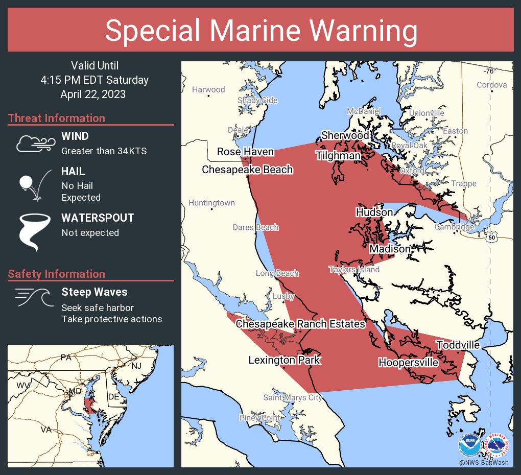 NWS BaltimoreWashington on Twitter "Special Marine Warning including