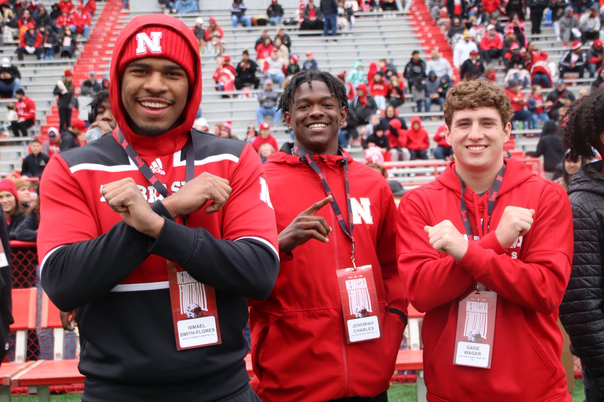 All 3 of Nebraska’s 2023 signees from Arlington Martin are in Memorial Stadium to see their former head coach and current #Huskers tight ends coach Bob Wager in today’s Red-White Spring Game -Ismael Smith Flores -Jeremiah Charles -Gage Wager