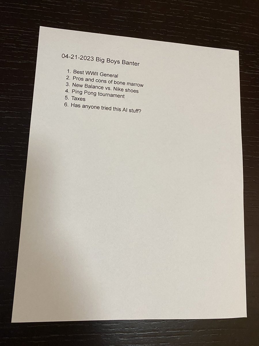 TrungTPhan's tweet photo. Every weekend, my dad and his Ping Pong buddies get together to chat. It was his turn to pick and print out the talking points. https://t.co/9lZVZs5RSy