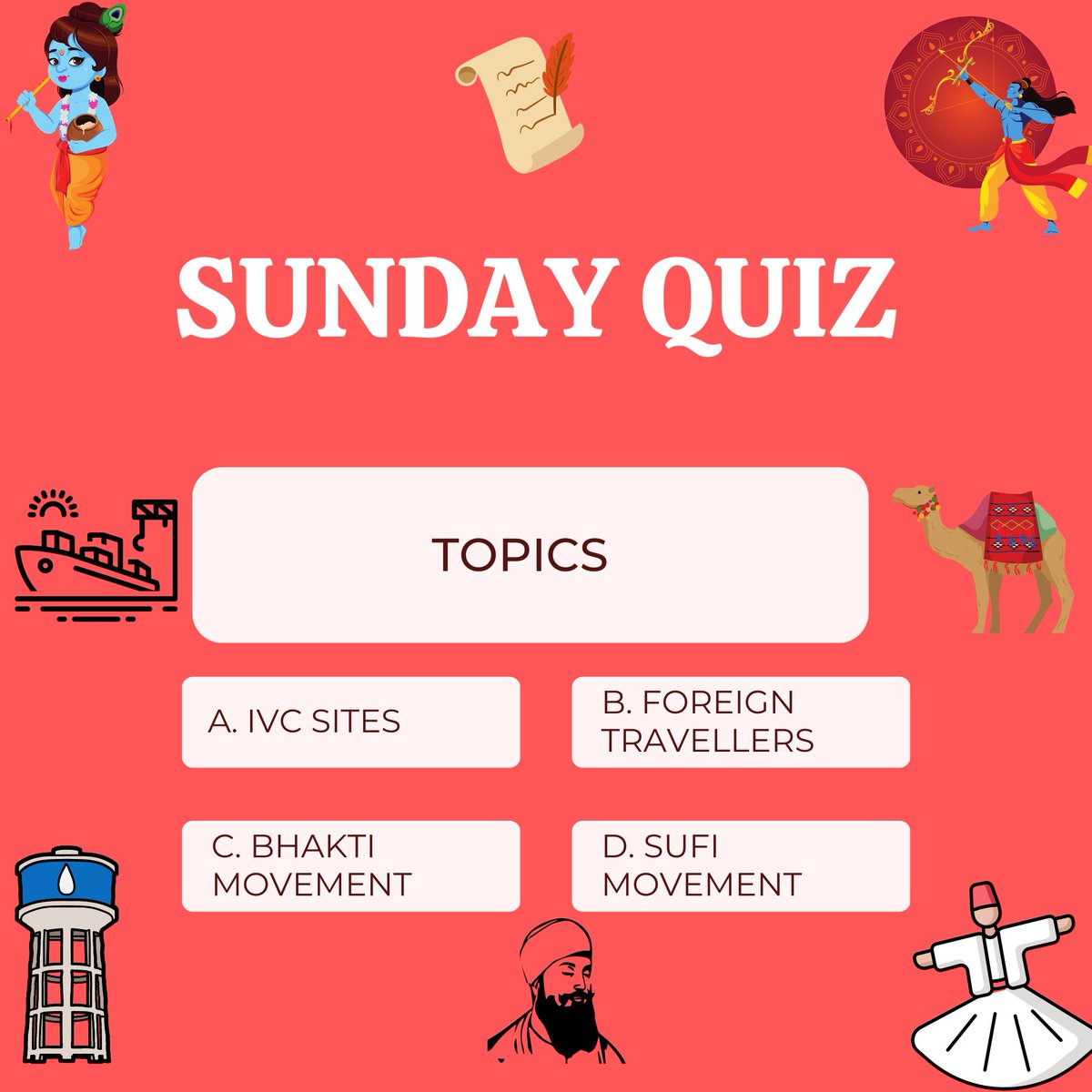 WinningskillsH's tweet image. SUNDAY QUIZ
.
.
.
.
IVC SITES
FOREIGN TRAVELLERS
BHAKTI MOVEMENT
SUFI MOVEMENT
.
.
.
.
#upsc #upscquestions #upsc2023 #upscaspirants #upscexam #ias #modernhistoryofindia # #winningskillshub
#modernhistory
#dandimarch #saltsatyagraha
#prelims2023 #prelimstestseries2023
#sufimoveme