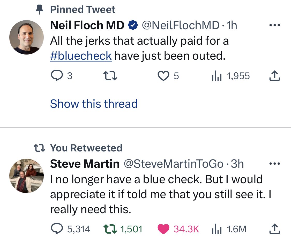 NeilFlochMD's tweet photo. It is #Bizarro @Twitter world
#blucheck #TwitterBlue https://t.co/RjGg4MIAPa