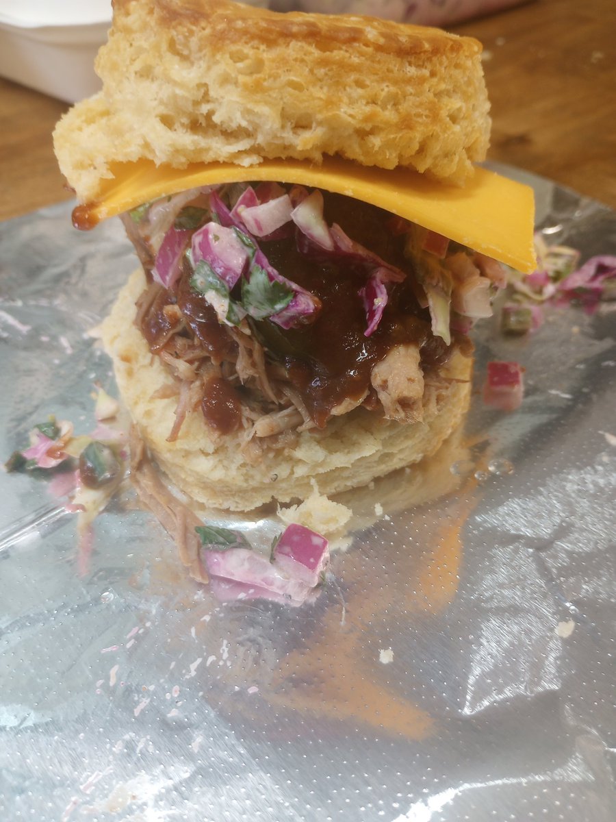 BitchnBiscuitAK's tweet photo. BBQ biscuit sandwich collaboration with Patriot BBQ. Buttermilk biscuit, smoked pulled pork, cilantro jalapeno coleslaw, dill pickles and American cheese!

#foodtruck #alaska #biscuitsandgravy https://t.co/dZ0rQVuql5