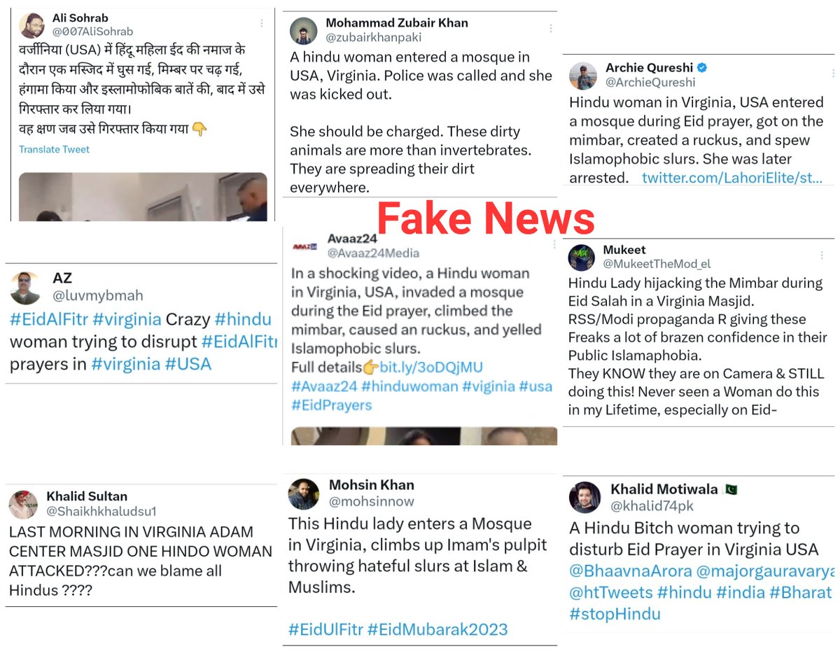 AskAnshul's tweet photo. 1) Since morning there's fake news being spread to defame Hindu community in the USA that a Hindu woman entered a Mosque in Virginia &amp; disrupted the Eid prayer &amp; yelled Islamophobic slurs. This is fake news.

Fact: Woman is from Muslim community &amp; she has mental health issues. https://t.co/vwtoeUzZxB