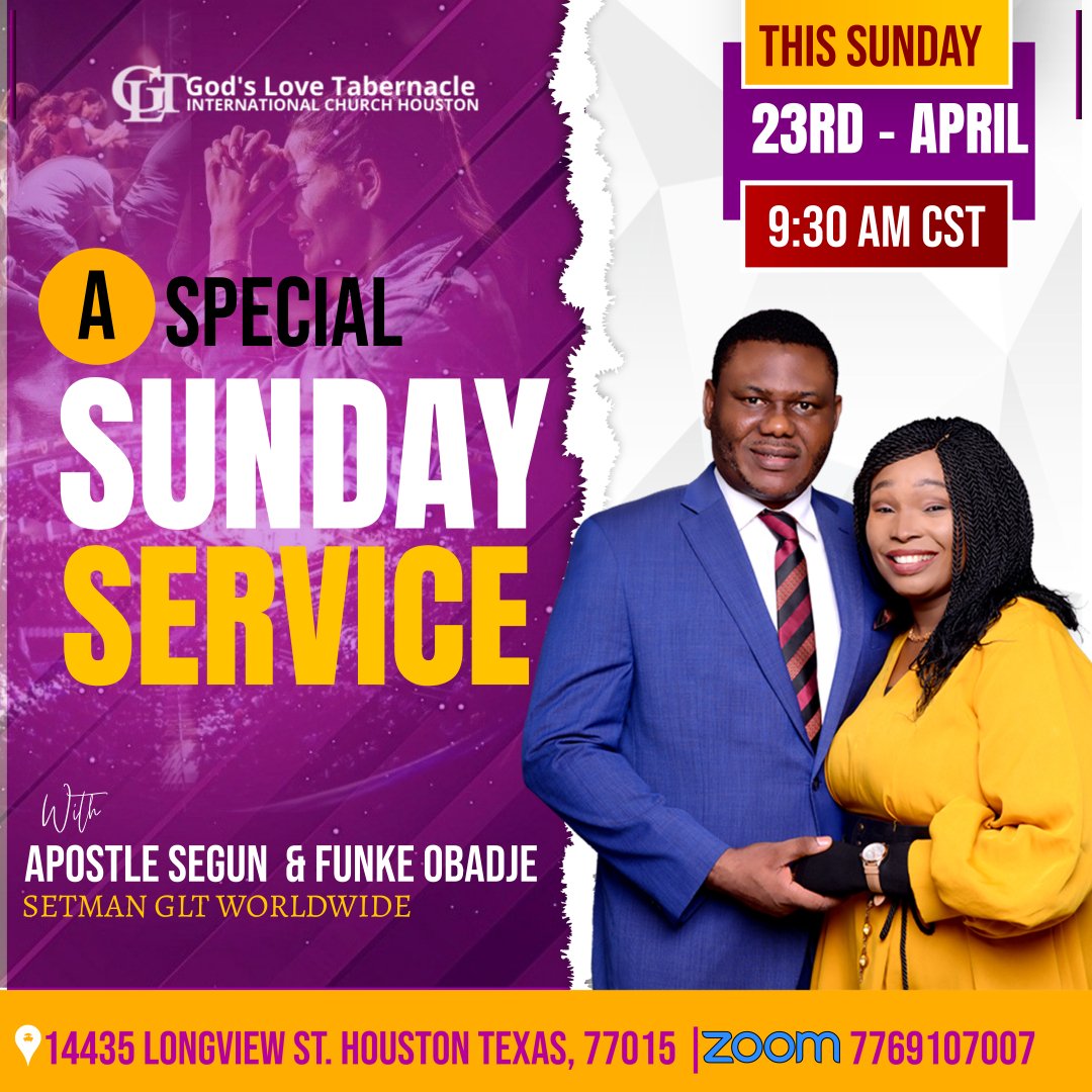 GLTHouston's tweet photo. GOD IS NOT DONE WITH US YET!
🥳🥳💃💃 

Join us for a Special Sunday service with our Senior Pastors, @PstSegunObadje  &amp;  @funkeobadje Get ready to recieve the Father's blessing! 

https://t.co/0gLUqkYh4s

#Glthouston https://t.co/U4uoCkzgkm