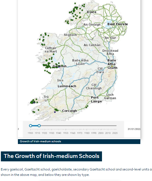 DublinHistorian's tweet image. Delighted to be able to share this interactive map and 53 oral history interviews with the public. The map shows gaelscoil growth from 1908-2023 and contains layers with socioeconomic and sociolinguistic information for cross-reference #Gaeloideachas50
dcu.ie/sealbhu/stair-…