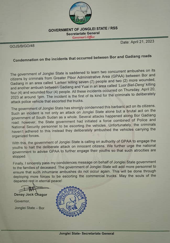 I appreciate that fact that the Government of Jonglei State has promptly come out to CONDEMN this act and most importantly, promising to increase the number of security forces in the escort team. 

It is important.

#GeneralElection2024 
#NoMoreExtension