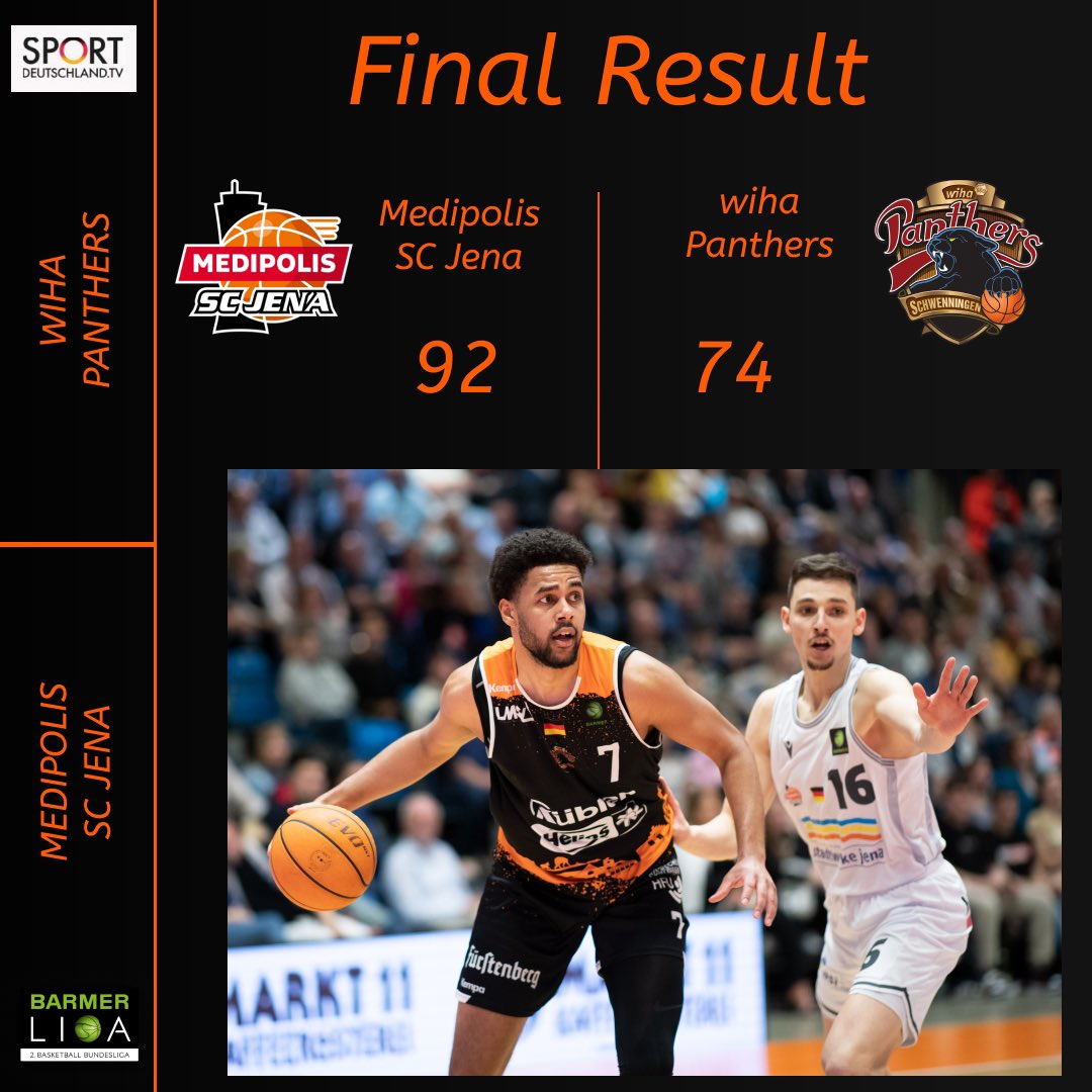 Eine gute Halbzeit reicht nicht aus, um bei @basketsjena Punkte holen zu können. Am Ende verlieren #DieGrößtenImSchwarzwald deutlich mit 92:74.

🔜 Nächsten Samstag steht das letzte Heimspiel der Saison an. Dann gastieren die <a href="/TigersTuebingen/">Tigers Tübingen</a> in der #Deutenberghalle.